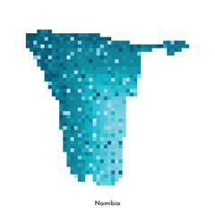 Vector isolated geometric illustration with simple icy blue shape of Namibia map. Pixel art style for NFT template. Dotted logo with gradient texture for design on white background
