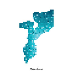 Obraz premium Vector isolated geometric illustration with simple icy blue shape of Mozambique map. Pixel art style for NFT template. Dotted logo with gradient texture for design on white background