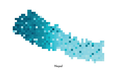 Vector isolated geometric illustration with simple icy blue shape of Nepal map. Pixel art style for NFT template. Dotted logo with gradient texture for design on white background
