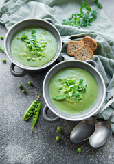 Fresh vegetable soup made of green peas