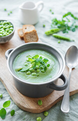 Fresh vegetable soup made of green peas