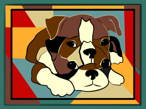 Colorful abstract background, cubism art style,2 dogs