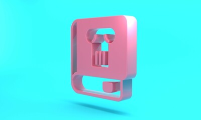 Pink History book icon isolated on turquoise blue background. Minimalism concept. 3D render illustration