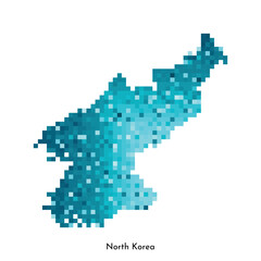 Fototapeta na wymiar Vector isolated geometric illustration with simple icy blue shape of North Korea map. Pixel art style for NFT template. Dotted logo with gradient texture for design on white background