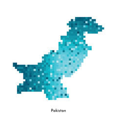 Fototapeta na wymiar Vector isolated geometric illustration with simple icy blue shape of Pakistan map. Pixel art style for NFT template. Dotted logo with gradient texture for design on white background