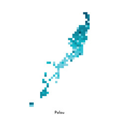 Vector isolated geometric illustration with simple icy blue shape of Palau map. Pixel art style for NFT template. Dotted logo with gradient texture for design on white background