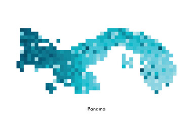 Fototapeta premium Vector isolated geometric illustration with simple icy blue shape of Panama map. Pixel art style for NFT template. Dotted logo with gradient texture for design on white background