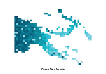 Obraz premium Vector isolated geometric illustration with simple icy blue shape of Papua New Guinea map. Pixel art style for NFT template. Dotted logo with gradient texture for design on white background