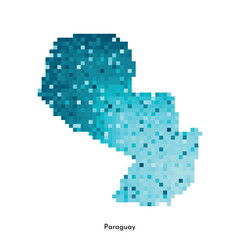 Fototapeta na wymiar Vector isolated geometric illustration with simple icy blue shape of Paraguay map. Pixel art style for NFT template. Dotted logo with gradient texture for design on white background