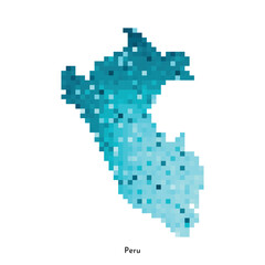 Fototapeta na wymiar Vector isolated geometric illustration with simple icy blue shape of Peru map. Pixel art style for NFT template. Dotted logo with gradient texture for design on white background