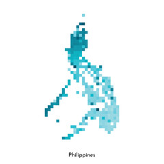 Obraz premium Vector isolated geometric illustration with simple icy blue shape of Philippines map. Pixel art style for NFT template. Dotted logo with gradient texture for design on white background