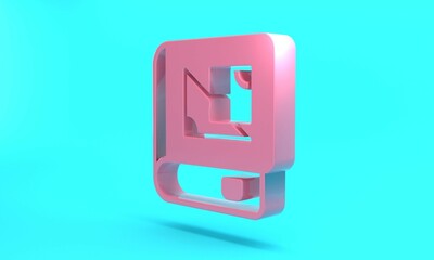 Pink Book about geometry icon isolated on turquoise blue background. Minimalism concept. 3D render illustration