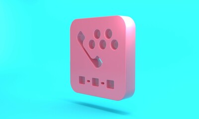 Pink Taxi call telephone service icon isolated on turquoise blue background. Taxi for smartphone. Minimalism concept. 3D render illustration