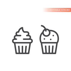Cupcake line vector icon. Sweet muffin with cherry outlined symbol.