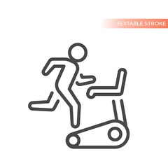 Man running on treadmill line vector icon. Person workout training outlined symbol.