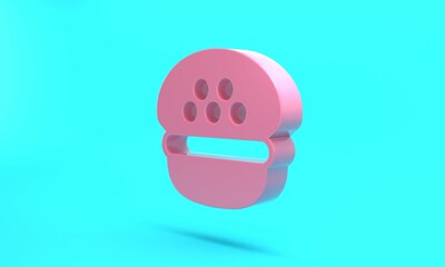 Obraz premium Pink Taxi driver cap icon isolated on turquoise blue background. Minimalism concept. 3D render illustration