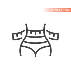 Female waist and measuring tape line vector icon. Weight loss outlined symbol.