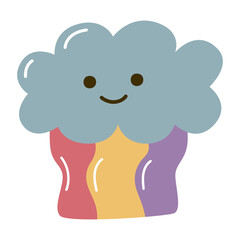 Rainbow and smiling clouds icon cartoon style