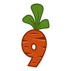 Cartoon carrot number Nine font kids number. Figure 9.