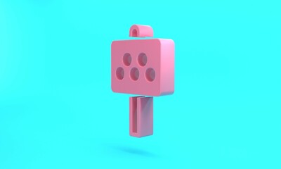 Pink Road sign for a taxi stand icon isolated on turquoise blue background. Minimalism concept. 3D render illustration