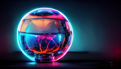 illustration of a glass ball in neon style