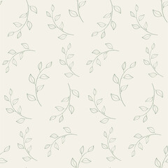 Vector seamless pattern with a hand-drawn twig with leaves. Flat pattern for printing on fabric, clothing, wrapping paper.