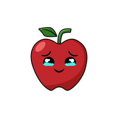 Vector collection of cute crying Apple. Funny fruit  characters isolated on white background, Cute and funny fruit set vector illustration. cry emoji, 
 sad emoticons. vector