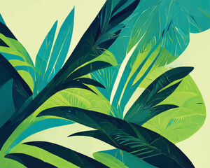 Naklejka na ściany i meble Illustration of tropical leaves. Beach mood, summer mood.