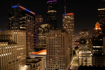 Downtown houston skyscrapers at night 
