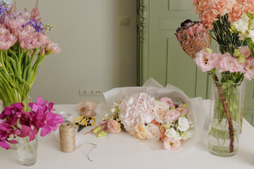 flowers in vases in a flower shop