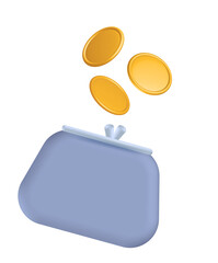 3D money saving concept. Retro wallet with golden coins. Online payment and payment concept. 3d holding wallet render for investment, bank, finance, investment. PNG digital isolated illustration