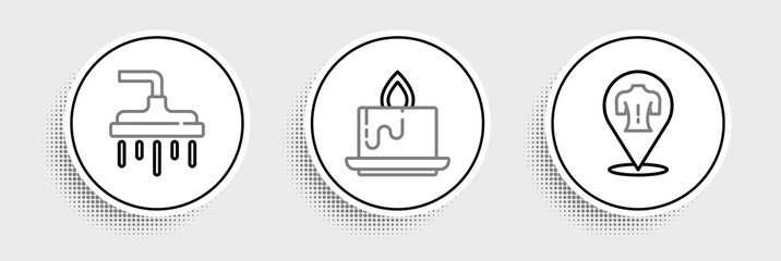 Set line Massage, Shower head and Aroma candle icon. Vector