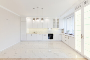 Fototapeta na wymiar a new bright kitchen in a designer interior of the house