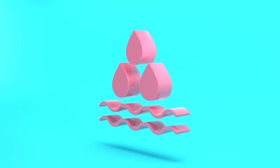 Pink Water drop icon isolated on turquoise blue background. Minimalism concept. 3D render illustration