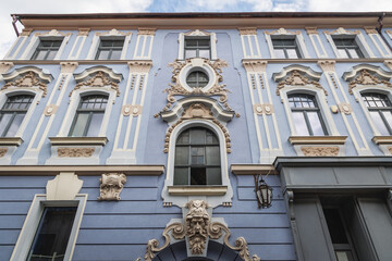 Obraz premium Facade of apartment house in historic part of Bielsko-Biala, Poland