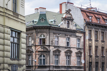 Fototapeta premium Old houses in Bielsko-Biala city, Silesia region of Poland
