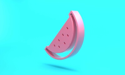 Pink Watermelon icon isolated on turquoise blue background. Minimalism concept. 3D render illustration