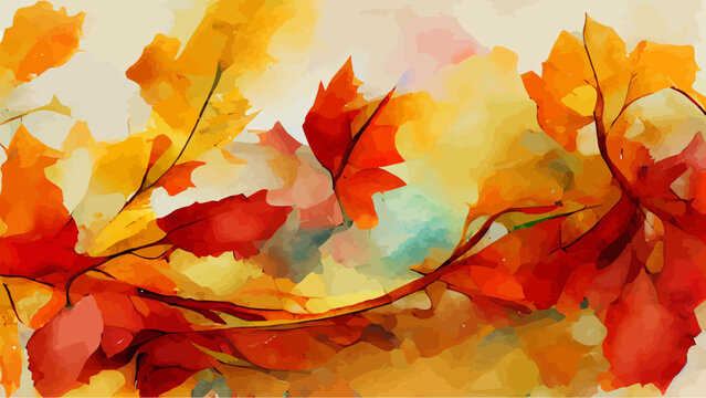 abstract autumn water color art brigh warm colors fall