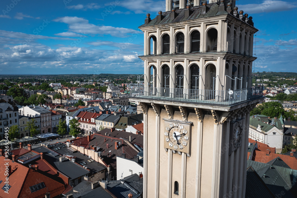 Poster Bell tower of Cathedral of St. Nicholas in Bielsko-Biala, Silesian Province of Poland