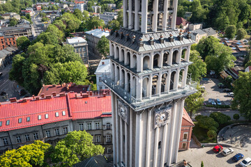 Drone photo of Cathedral of St. Nicholas in Bielsko-Biala, Silesian Province of Poland