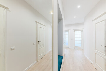 Obraz na płótnie Canvas a large bright corridor with a mirror in the new design of the interior of the house