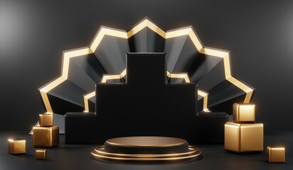 3D rendering of blank product background for cream cosmetics Modern black podium background