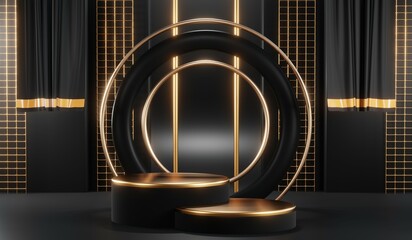 3D rendering of blank product background for cream cosmetics Modern black podium background