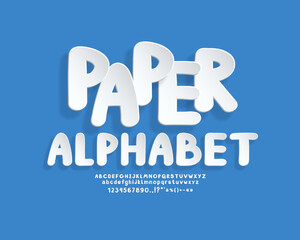 Cartoon 3d realistic paper cut font set with letters and numbers