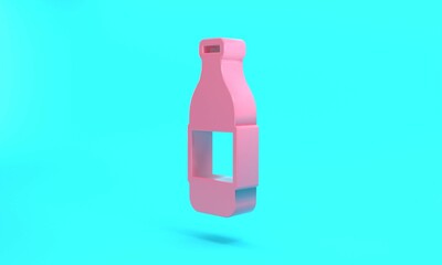 Pink Bottle of wine icon isolated on turquoise blue background. Minimalism concept. 3D render illustration