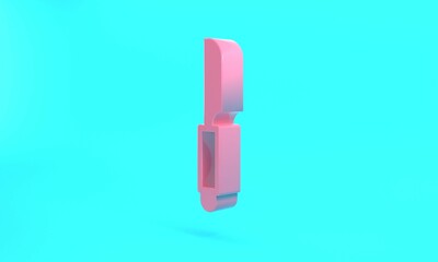 Pink Knife icon isolated on turquoise blue background. Cutlery symbol. Minimalism concept. 3D render illustration