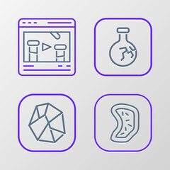 Set line Bacteria, Salt stone, Cracked flask and Chemical online icon. Vector