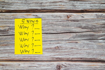 5 whys problem solving method root cause analysis business tool concept. Sticky note infographic...