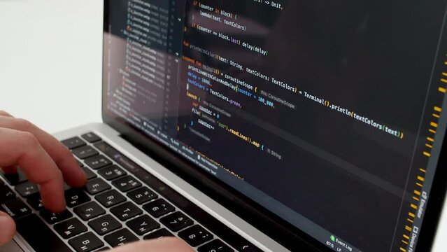 Coding on the screen, HTML encoding and programming on a laptop screen, developer, web development. Computer Web Developer. Cloud data social network media or virus. High quality 4k footage