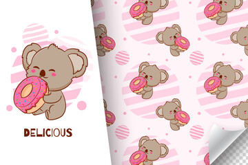 cute koala cartoon seamless pattern adorable animal character sticker fabric design